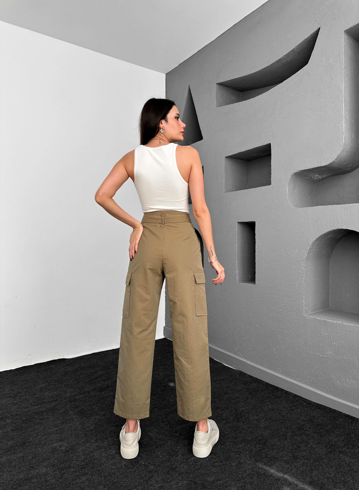Haki Kemerli Cargo Pocket Pantolon