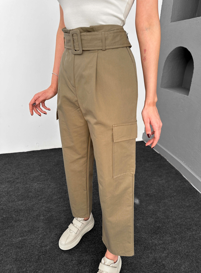 Haki Kemerli Cargo Pocket Pantolon