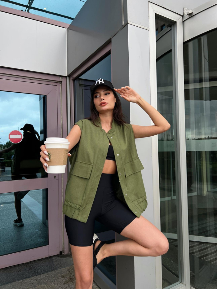 Haki Keten Oversize Yelek