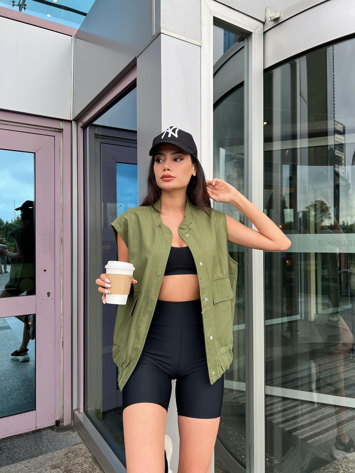 Haki Keten Oversize Yelek