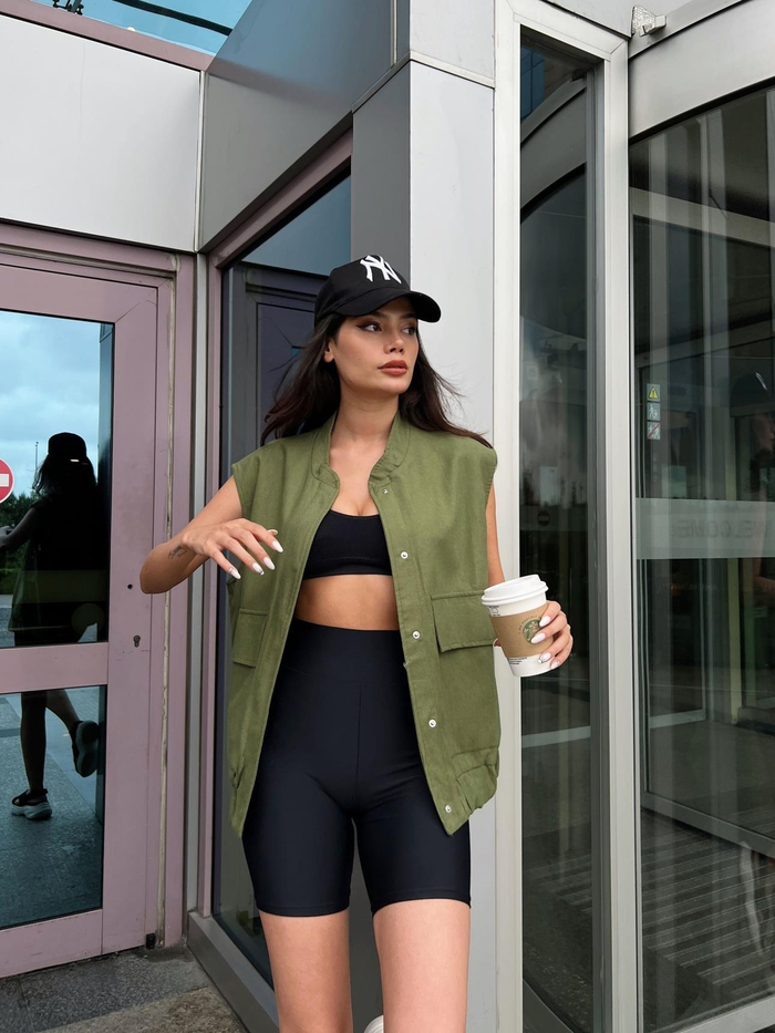 Haki Keten Oversize Yelek