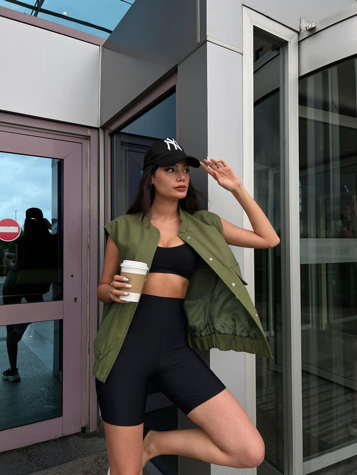 Haki Keten Oversize Yelek