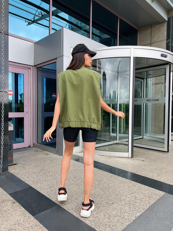 Haki Keten Oversize Yelek