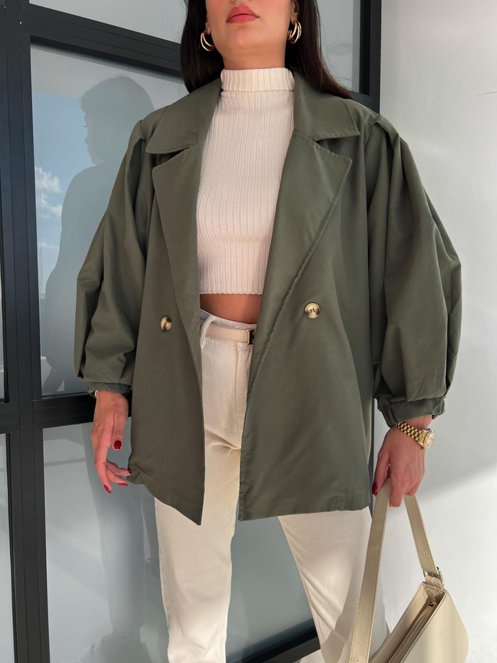 Haki Oversize Kısa Trench