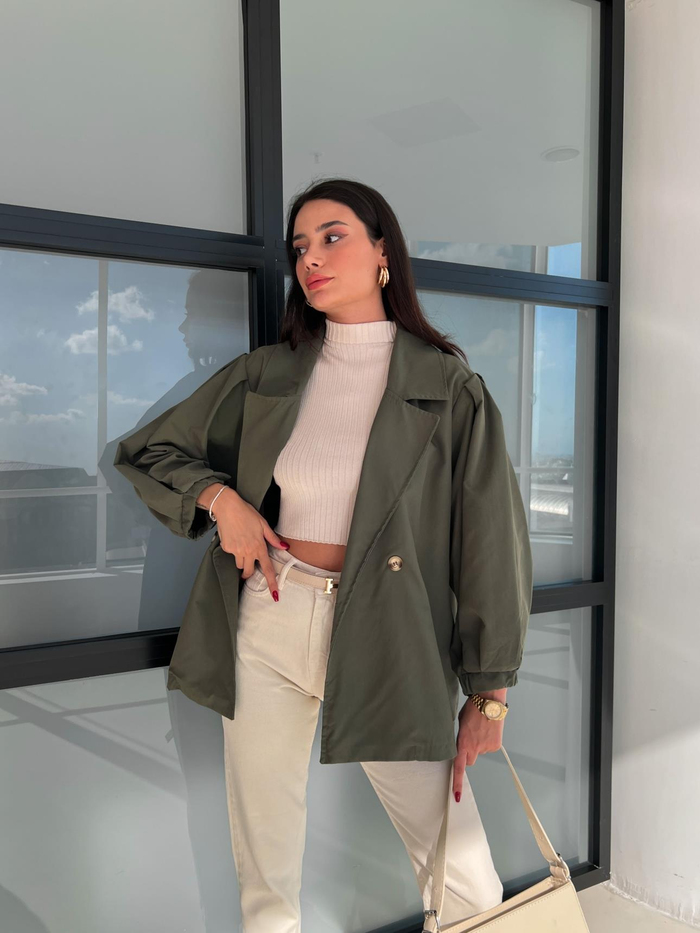 Haki Oversize Kısa Trench