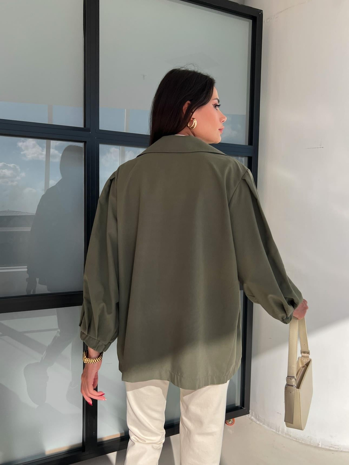 Haki Oversize Kısa Trench