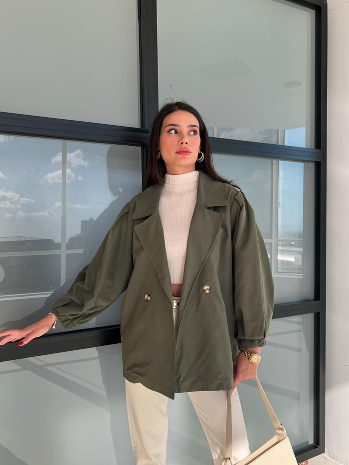 Haki Oversize Kısa Trench