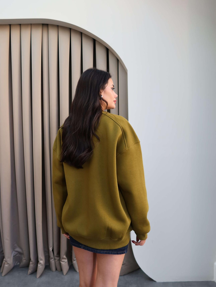 Haki Oversize Şardonlu Sweatshirt