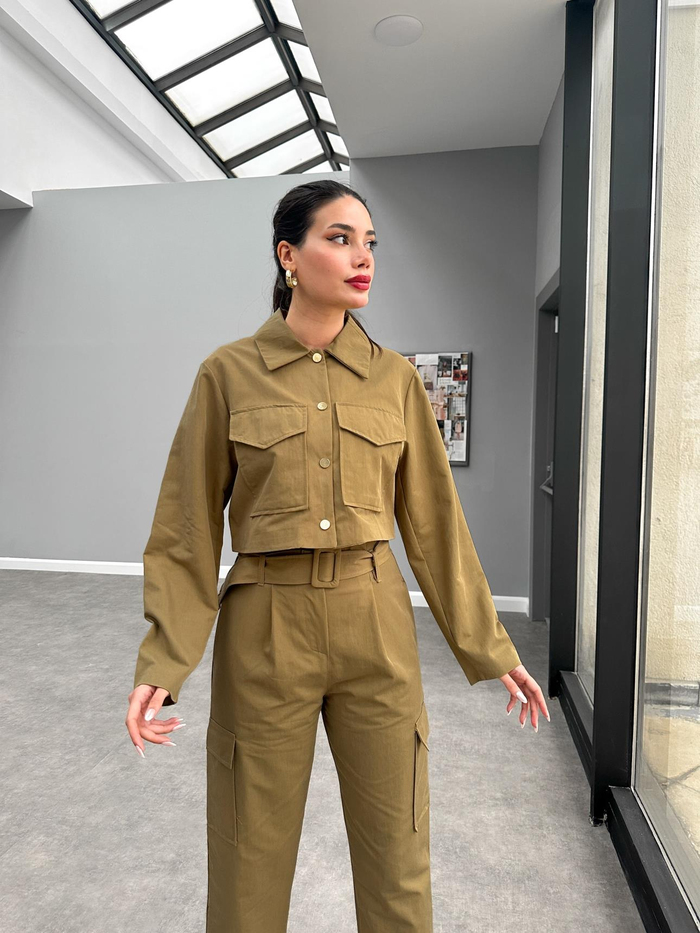 Haki Tencel Pantolon Takım