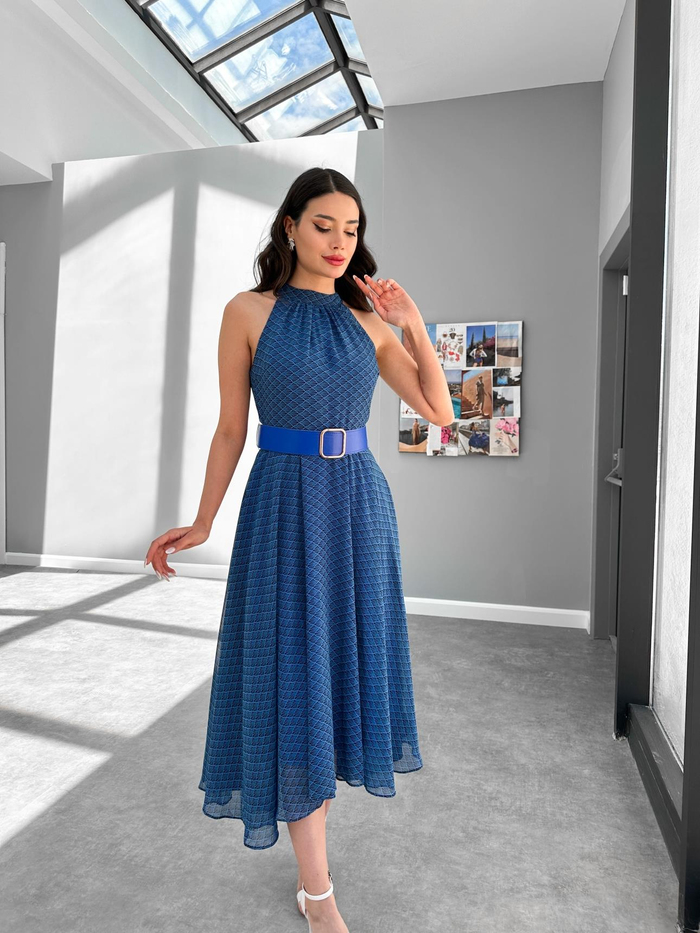 Halter Deniz Kabuğu Kloş Midi Elbise