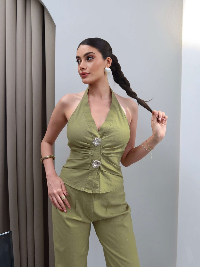Halter Yaka Gold Aksesuarlı İkili Takım