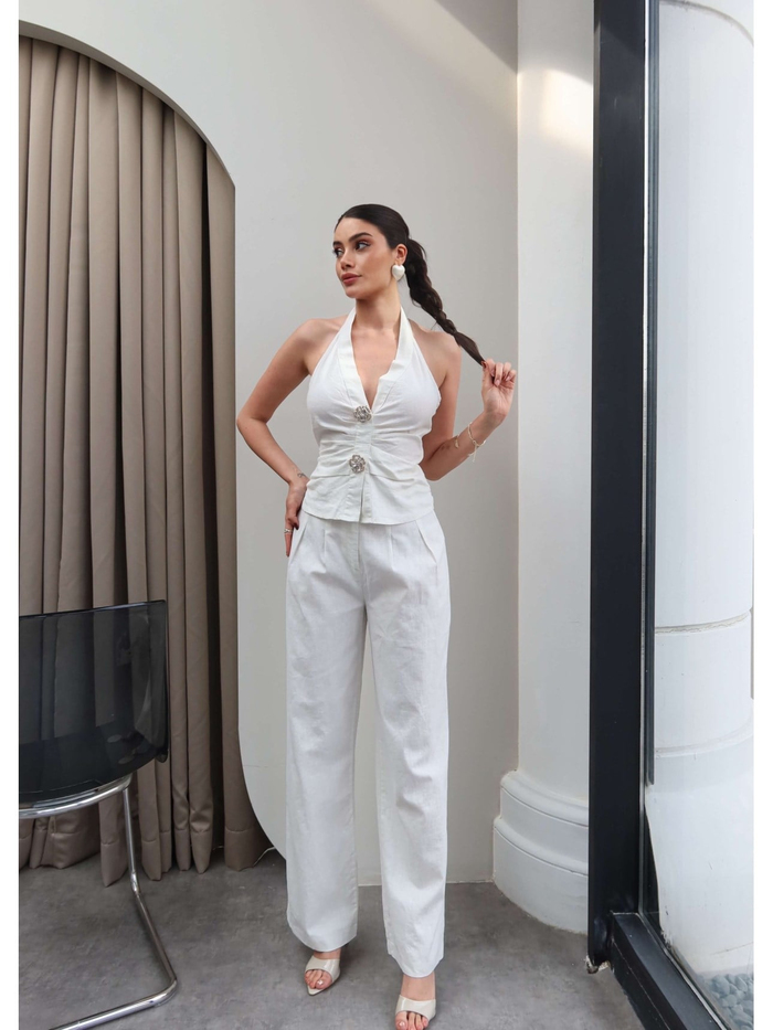 Halter Yaka Gold Aksesuarlı İkili Takım