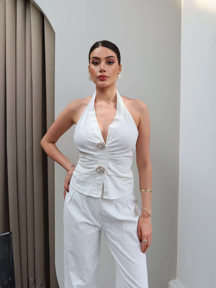 Halter Yaka Gold Aksesuarlı İkili Takım