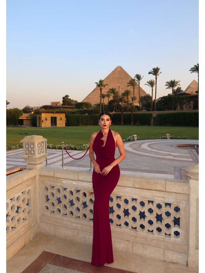 Halter Yaka Organze Çiçekli Elbise E.H Collection