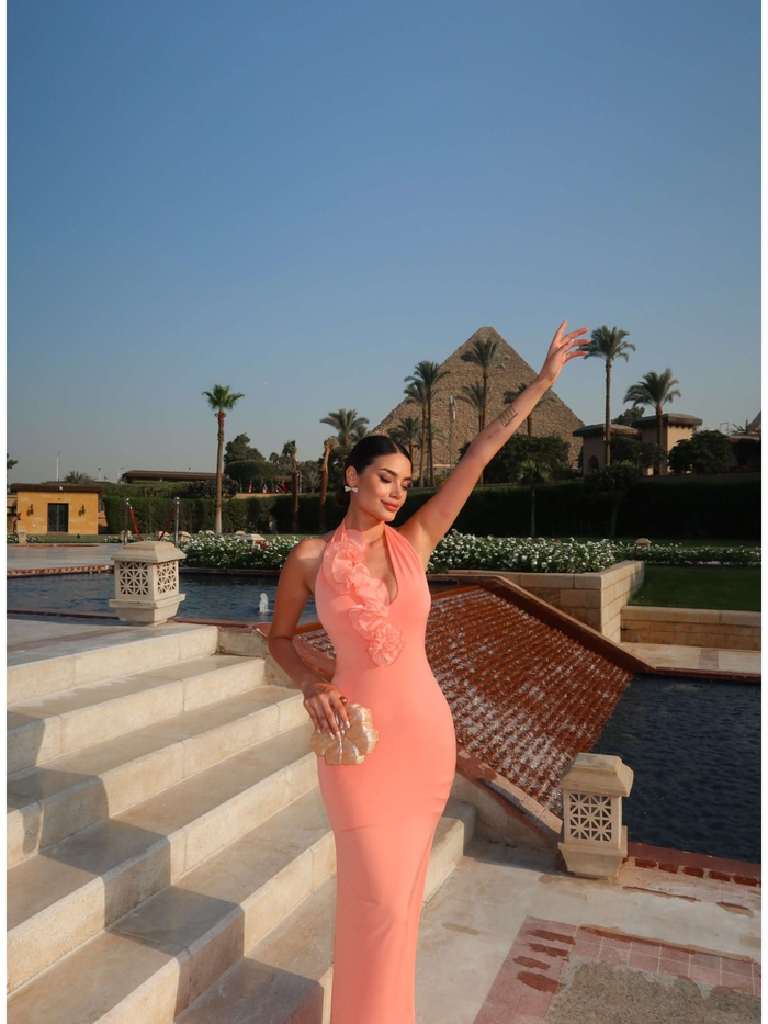 Halter Yaka Organze Çiçekli Elbise E.H Collection