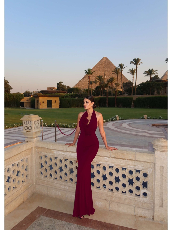 Halter Yaka Organze Çiçekli Elbise E.H Collection