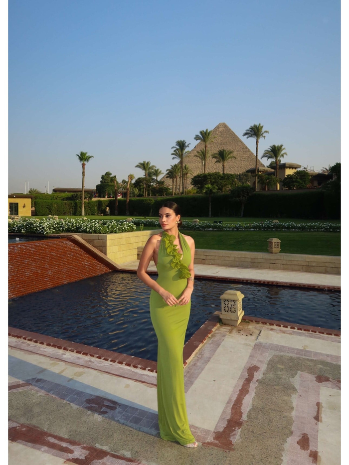 Halter Yaka Organze Çiçekli Elbise E.H Collection