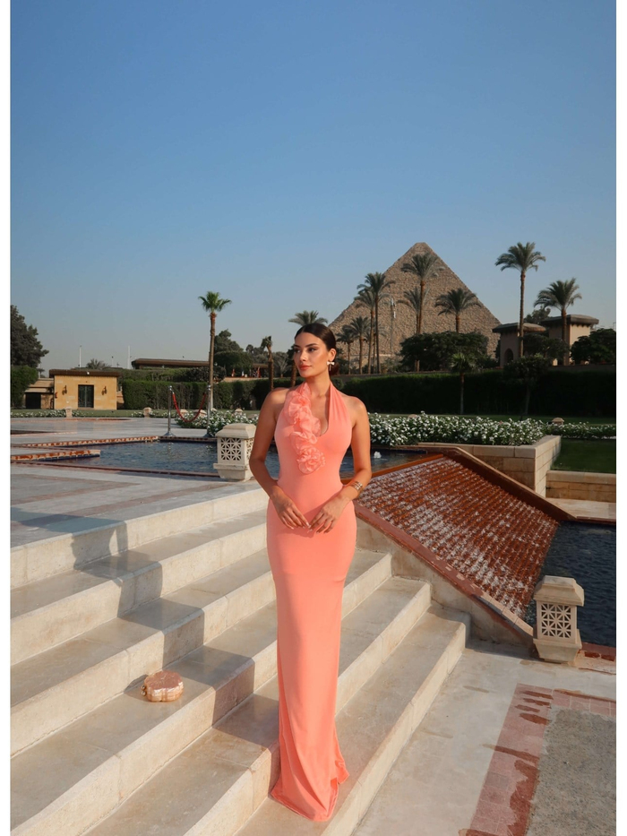 Halter Yaka Organze Çiçekli Elbise E.H Collection