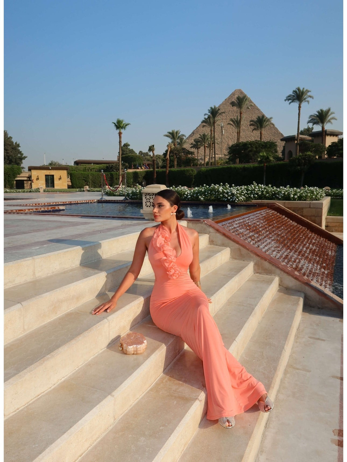 Halter Yaka Organze Çiçekli Elbise E.H Collection