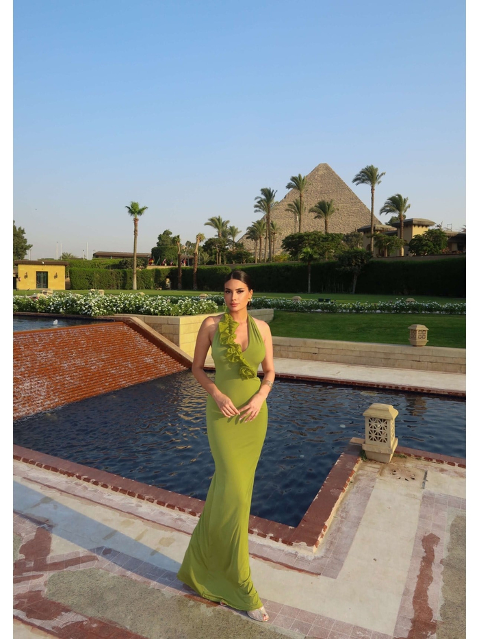 Halter Yaka Organze Çiçekli Elbise E.H Collection