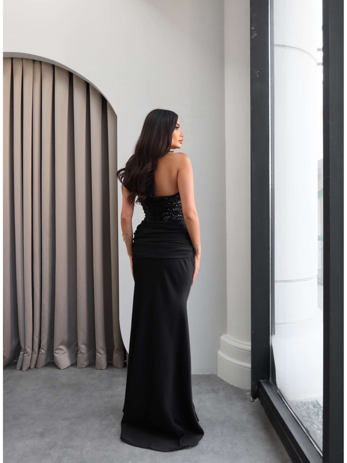 Halter Yaka Payetli Maxi Elbise