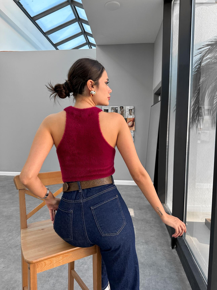 Halter Yaka Peluş Bluz