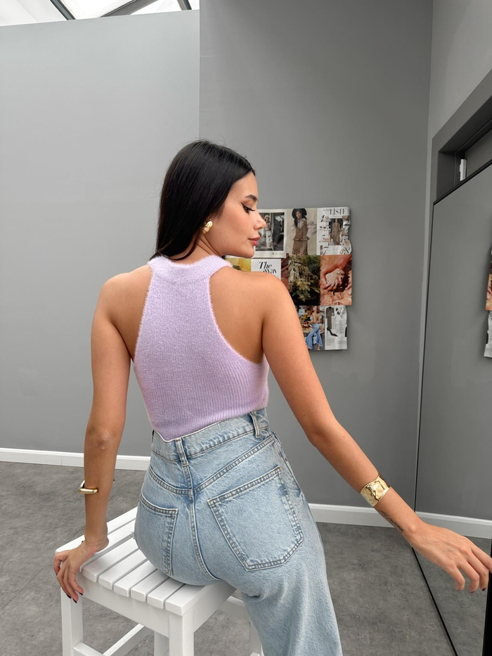Halter Yaka Peluş Bluz
