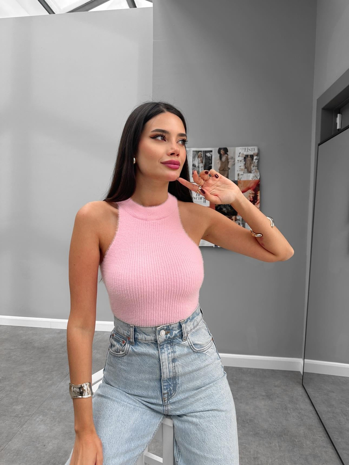 Halter Yaka Peluş Bluz
