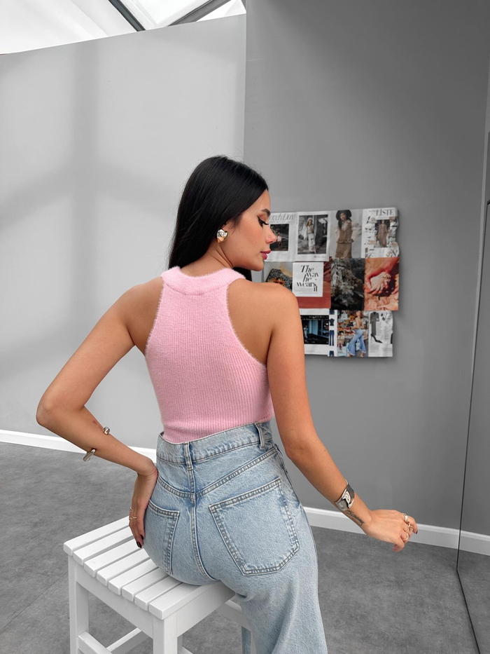 Halter Yaka Peluş Bluz
