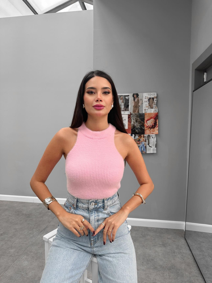 Halter Yaka Peluş Bluz