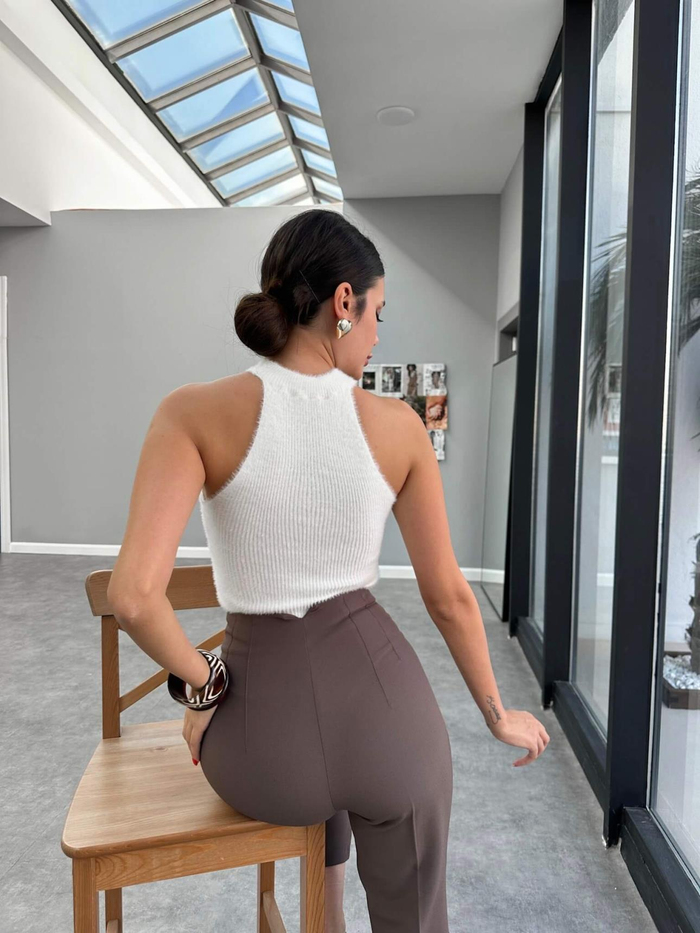 Halter Yaka Peluş Yaka Bluz