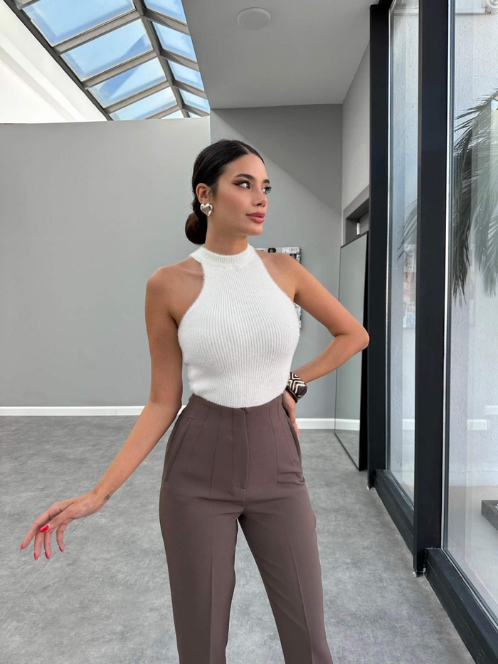 Halter Yaka Peluş Yaka Bluz