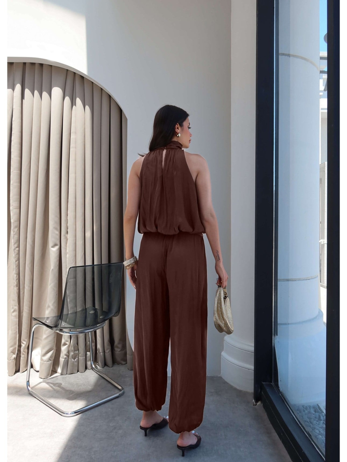 Halter Yaka Şalvar Saten Takım