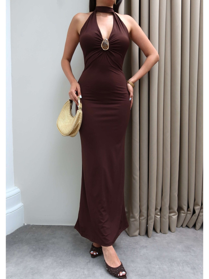 Halter Yaka Toka Detay Elbise