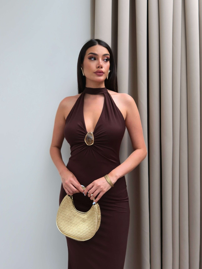 Halter Yaka Toka Detay Elbise