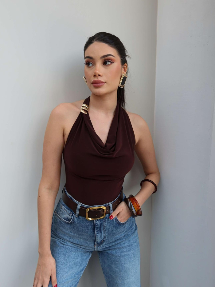 Halter Yaka Tokalı Bluz