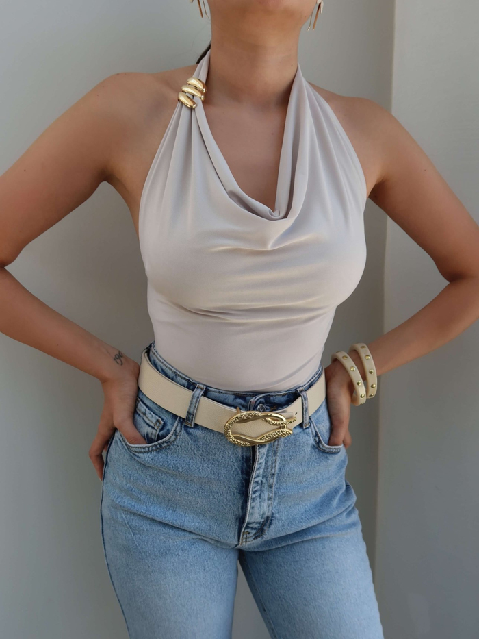 Halter Yaka Tokalı Bluz