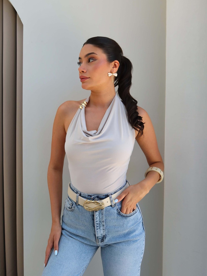 Halter Yaka Tokalı Bluz