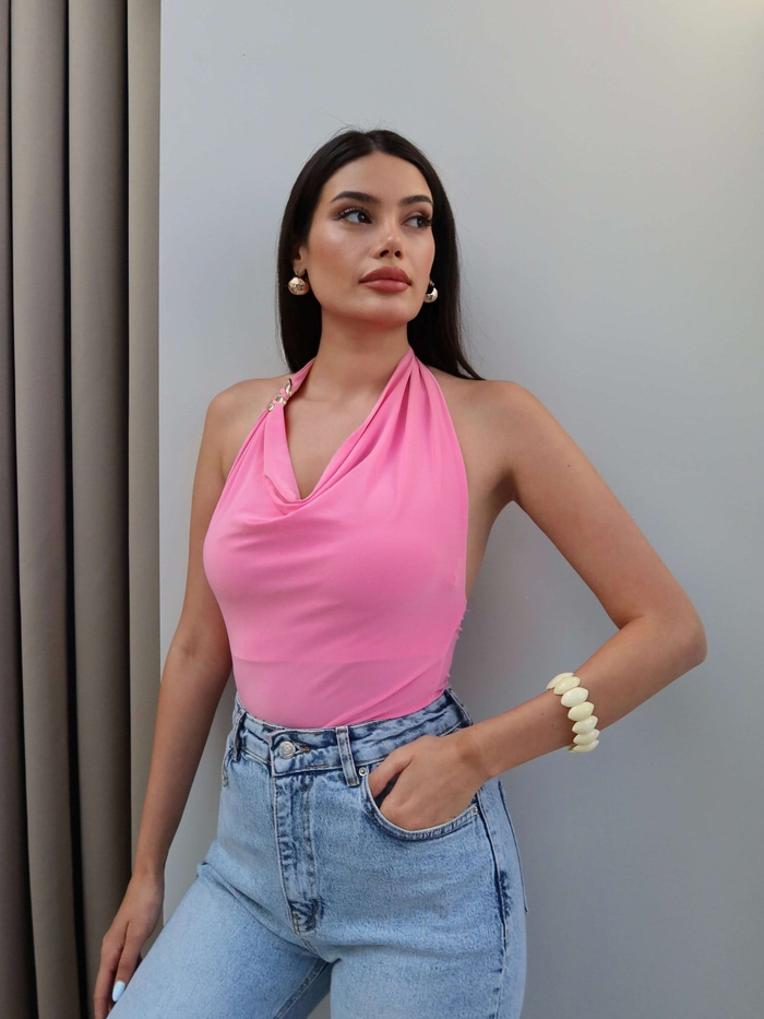 Halter Yaka Tokalı Bluz