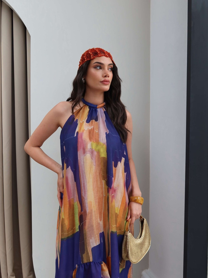 Halter Yaka Volanlı Elbise
