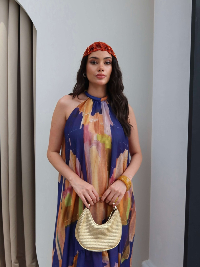 Halter Yaka Volanlı Elbise