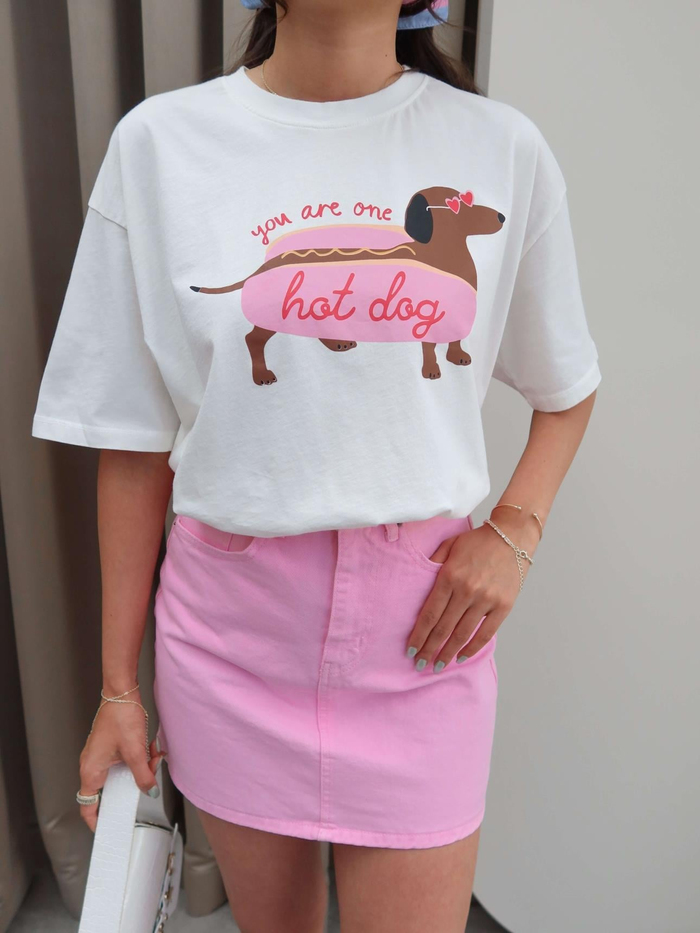 Hot Dog Baskılı Oversize Tshirt