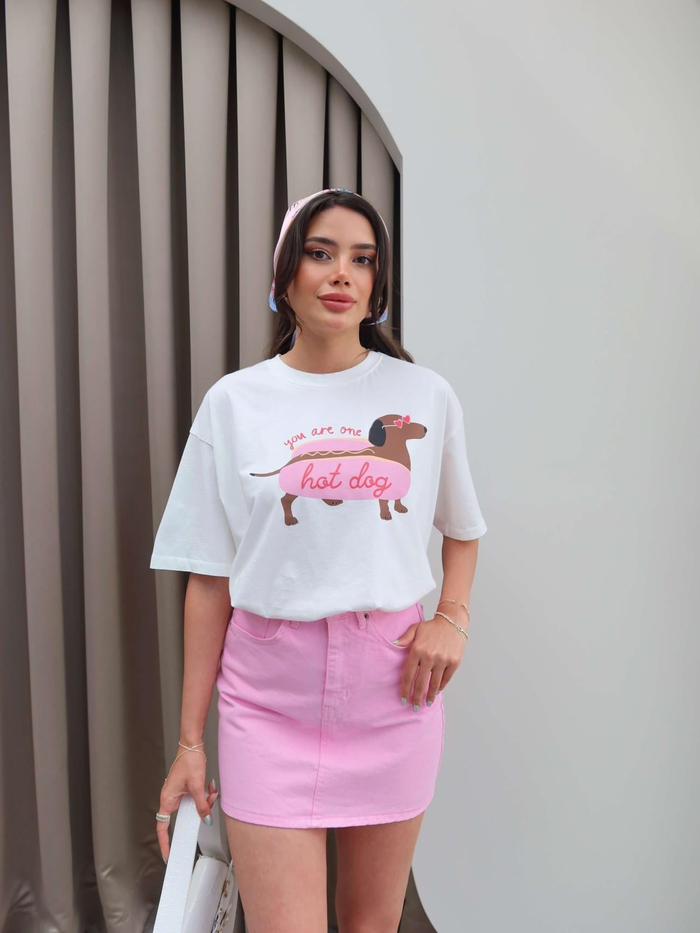 Hot Dog Baskılı Oversize Tshirt