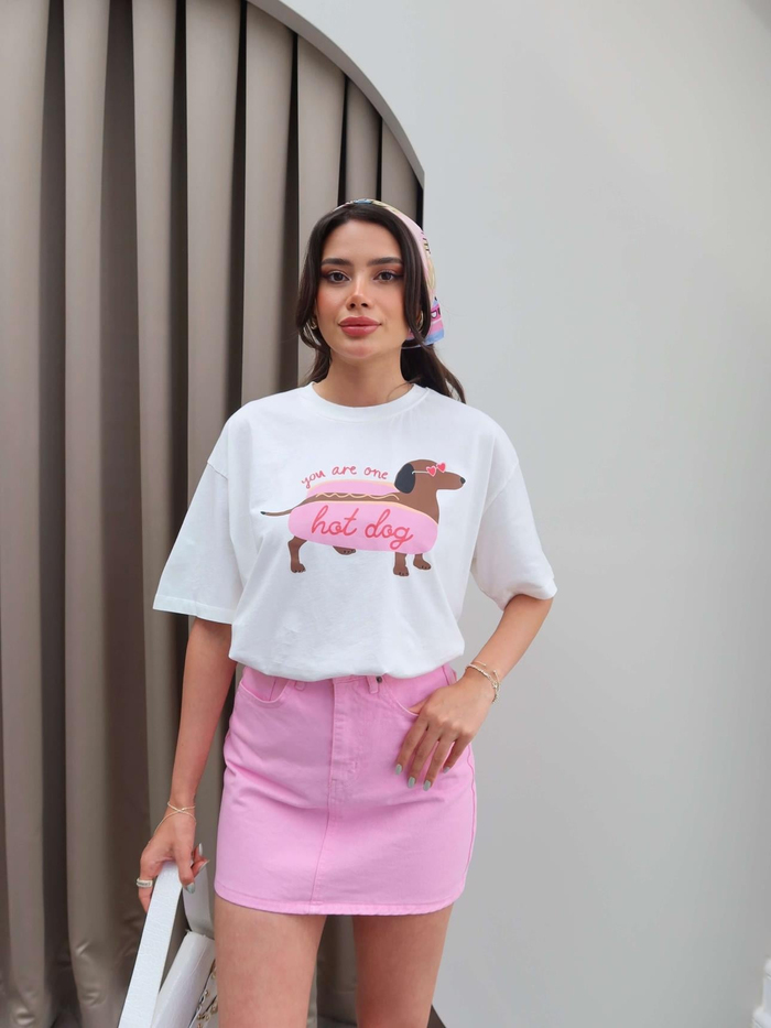 Hot Dog Baskılı Oversize Tshirt