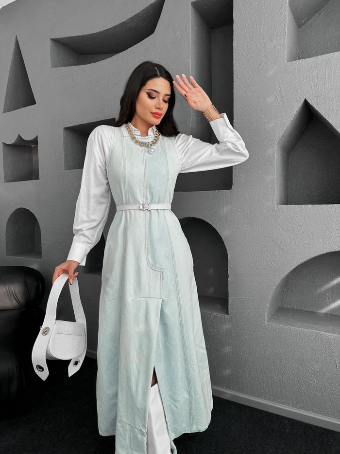 İce Blue Parçalı Denim Elbise