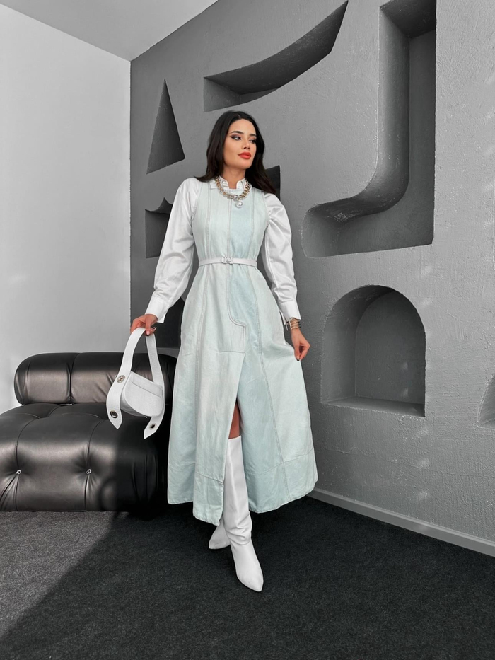 İce Blue Parçalı Denim Elbise