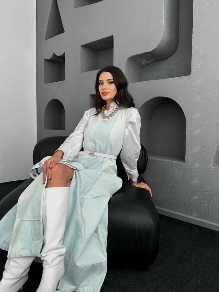İce Blue Parçalı Denim Elbise