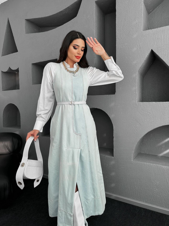 İce Blue Parçalı Denim Elbise