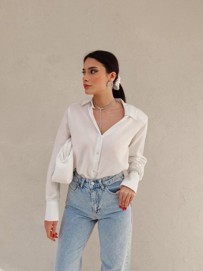 Ice Blue Taşlı Geniş Paça Jean