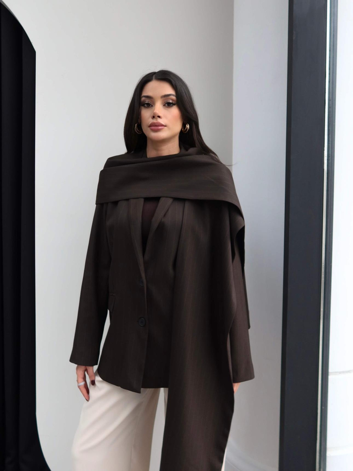 İnce Çizgili Şal Blazer Ceket